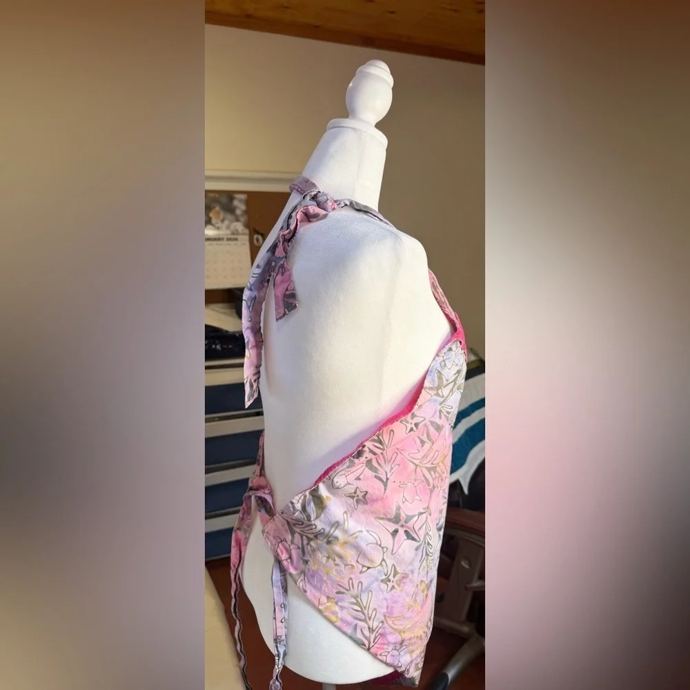 Floral Pink and Gray Apron with Embellished BIB